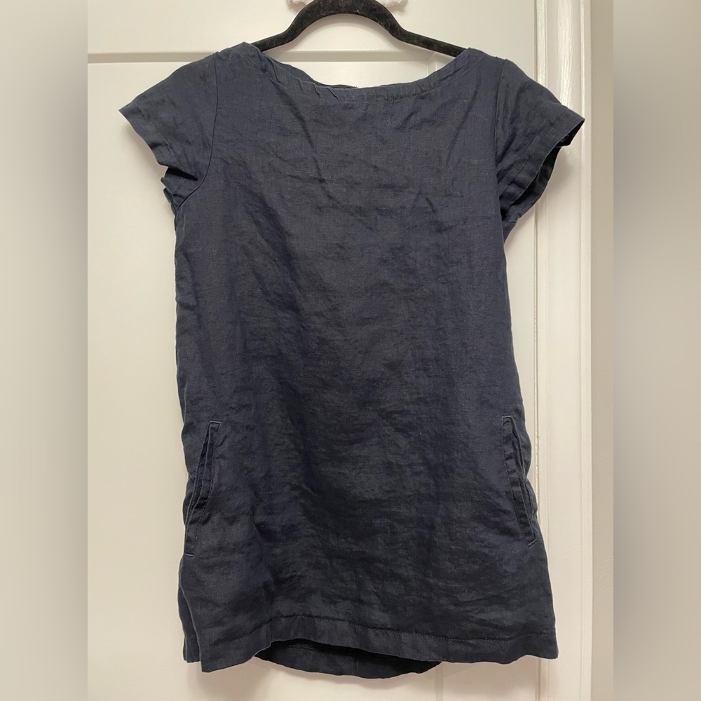 Muji Navy Short-Sleeve Linen Tunic